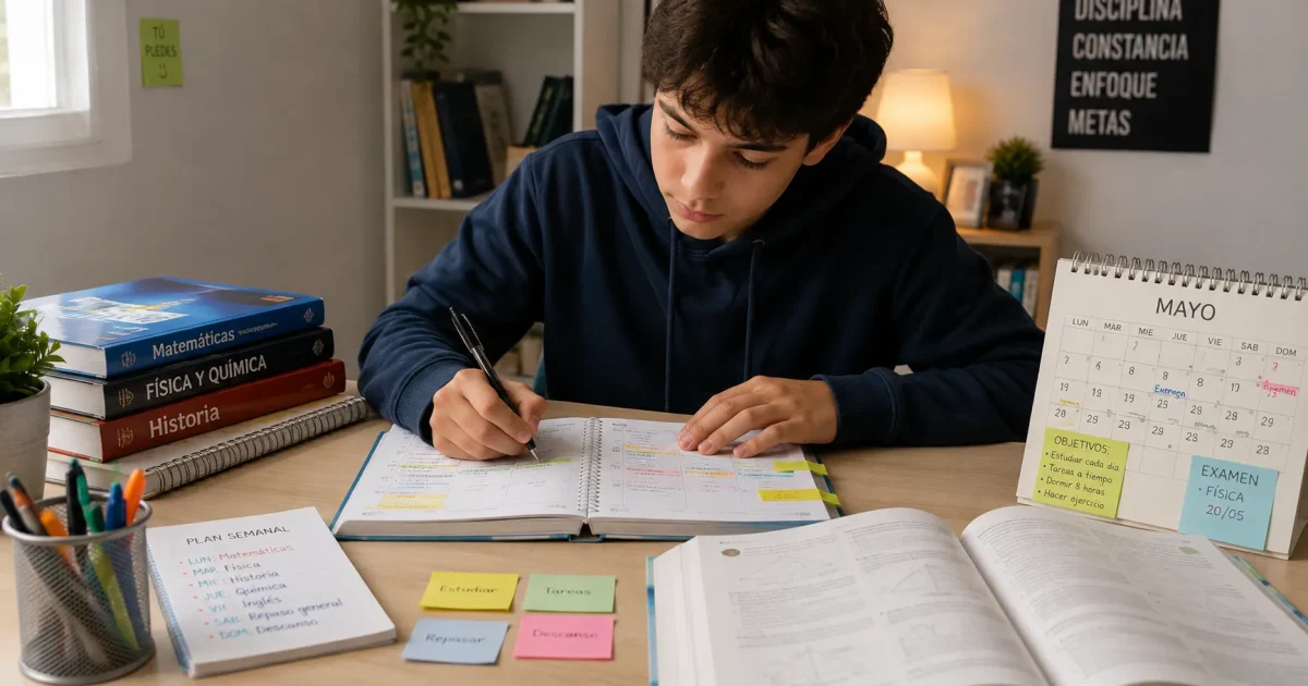 Adolescente organizando su agenda y planificando el estudio para mejorar su organización y autonomía.